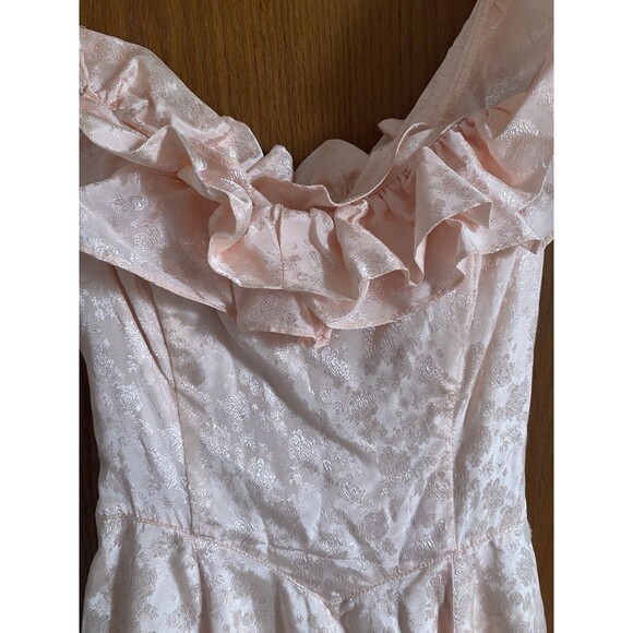 Vtg 80's GUNNE SAX Jessica McClintock Pink Floral Dress Off The Shoulder Size 5 - Picture 4 of 12